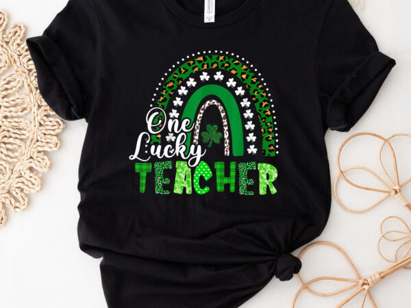 One lucky lunch lady st patrick_s day rainbow leopard shamrock nc 3001 t shirt design online