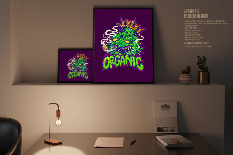 Organic lettering word cannabis leaf plant logo cartoon illustrations