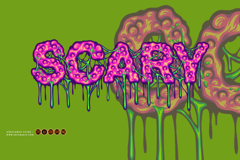 Spooky melting words scary lettering text illustration