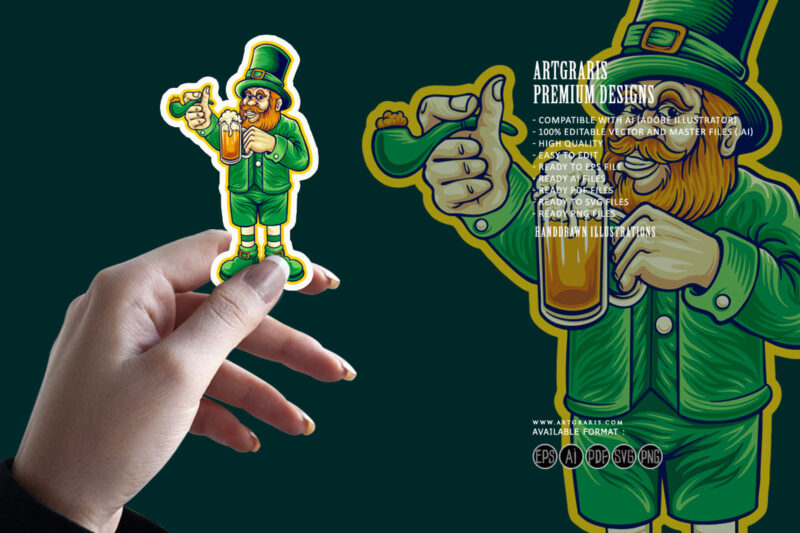 St patrick’s beer day leprechaun cartoon logo illustrations