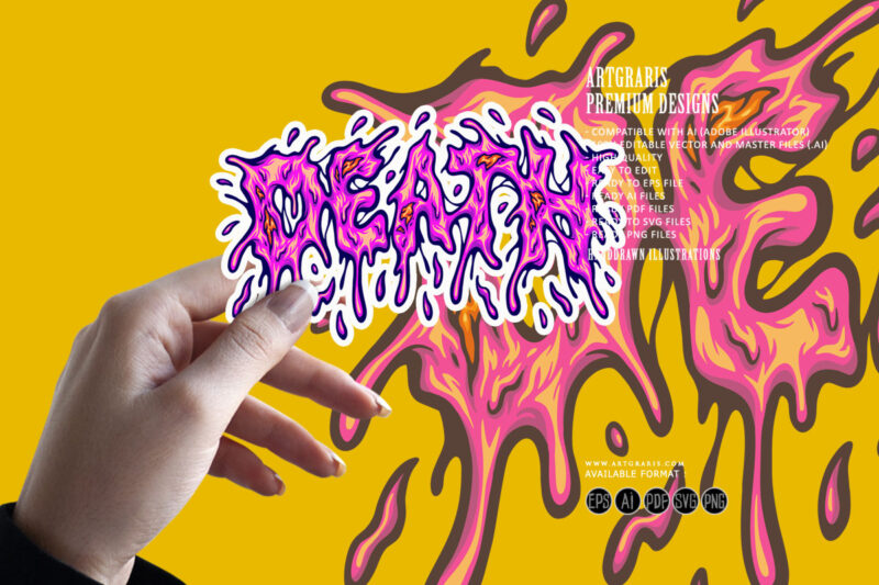 Death melting text lettering word illustrations