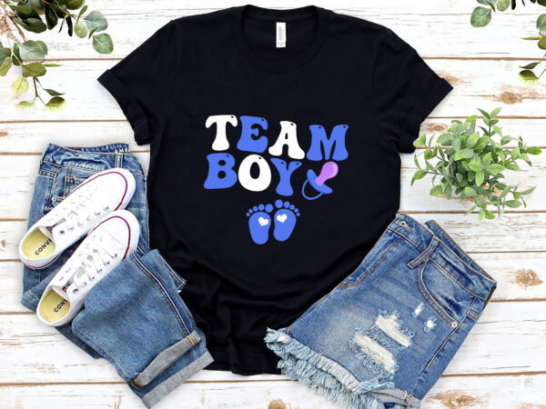 Team boy retro groovy gender reveal baby group matching nl t shirt designs for sale