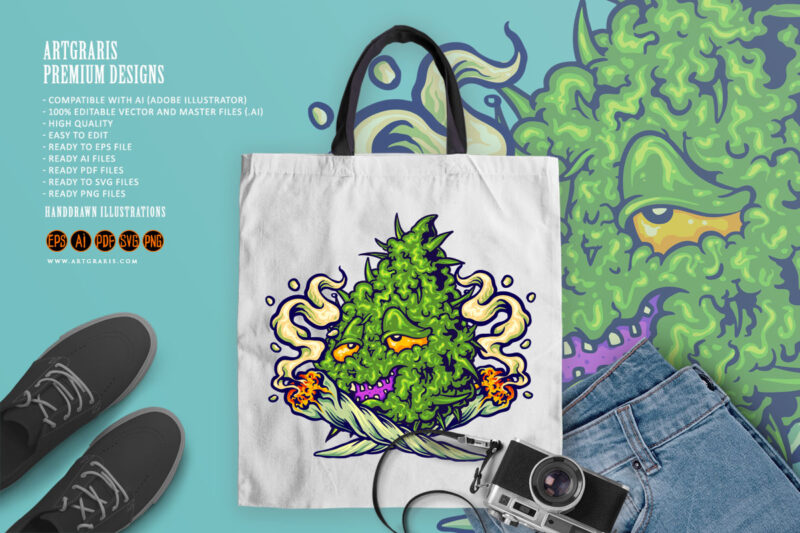 Marijuana leaf plant smoking weed logo cartoon illustrations