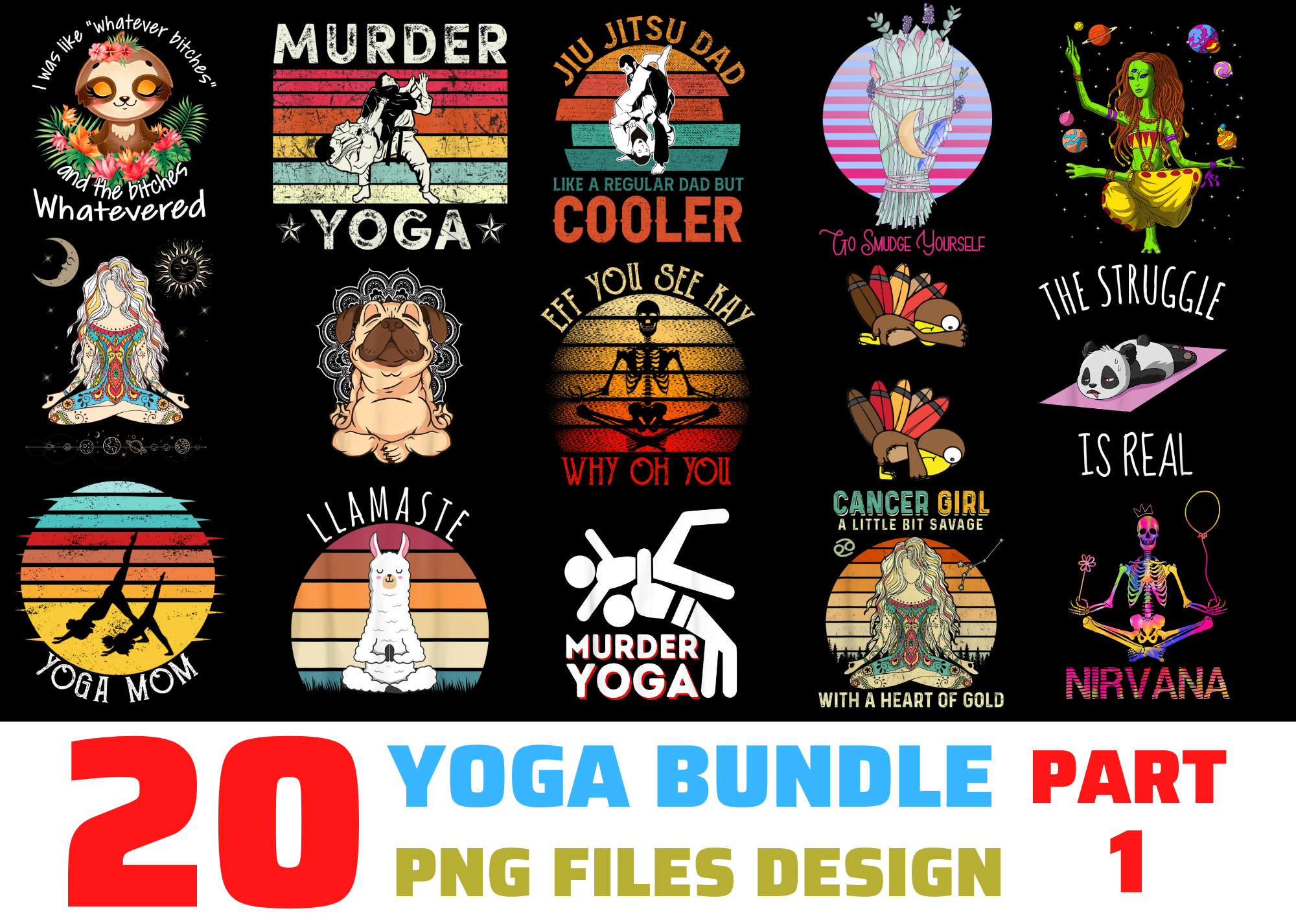 20 Yoga PNG T-shirt Designs Bundle For Commercial Use Part 1, Yoga T ...