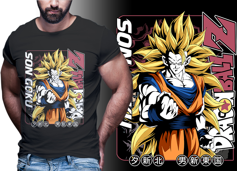 76 GOKU DRAGON BALL TSHIRT DESIGN BUNDLE FOR SHIRT BLACK AND WHITE [PART#07]