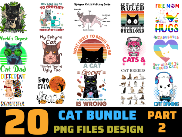 20 cat png t-shirt designs bundle for commercial use part 2, cat t-shirt, cat png file, cat digital file, cat gift, cat download, cat design