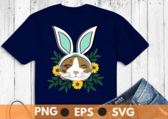 funny Cat Wearing Bunny Ear floral flower ornaments Kitty Kitten Lover T-Shirt vector, funny Cat Wearing Bunny Ear, floral flowe,r ornaments, Kitty Kitten Lover