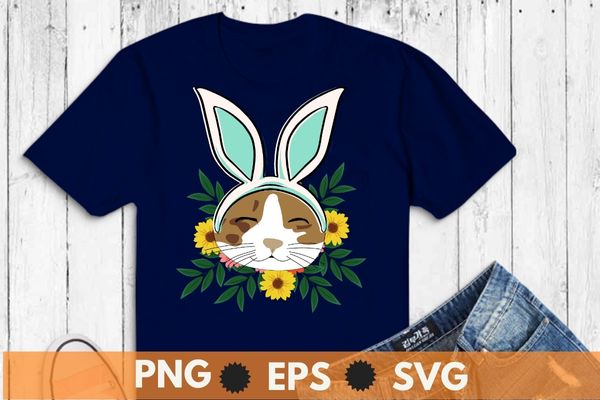 Funny cat wearing bunny ear floral flower ornaments kitty kitten lover t-shirt vector, funny cat wearing bunny ear, floral flowe,r ornaments, kitty kitten lover