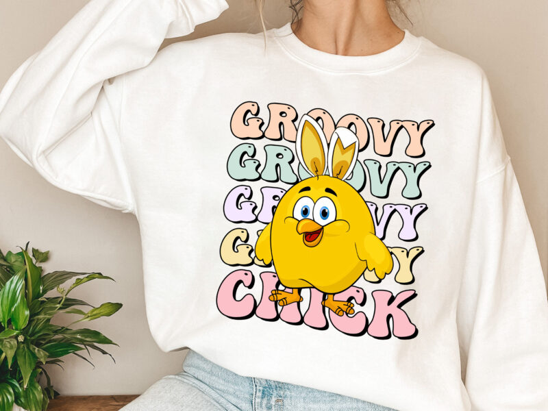 Funny Bunny Groovy Chick T-Shirt Design, Easter Groovy Chick PNG Files, Retro Groovy Easter Bunny PNG NL 0403