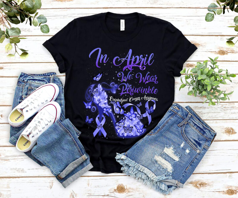 In April We Wear Periwinkle Butterfly Esophageal Cancer T-Shirt PL