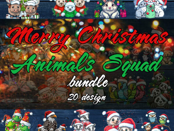 Merry christmas animals squad bundle, cows, rabbit, cat, bear, flamingo, raccon, panda, pig t shirt designs for sale