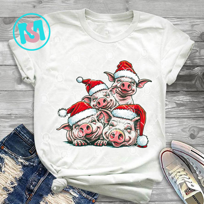 Merry Christmas Animals Squad Bundle, Cows, Rabbit, Cat, Bear, Flamingo, Raccon, Panda, Pig