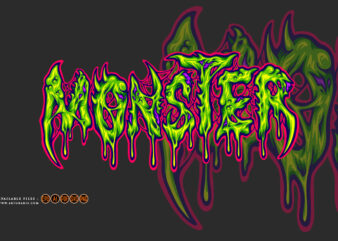 Monster zombie melting text hand lettering illustrations t shirt designs for sale