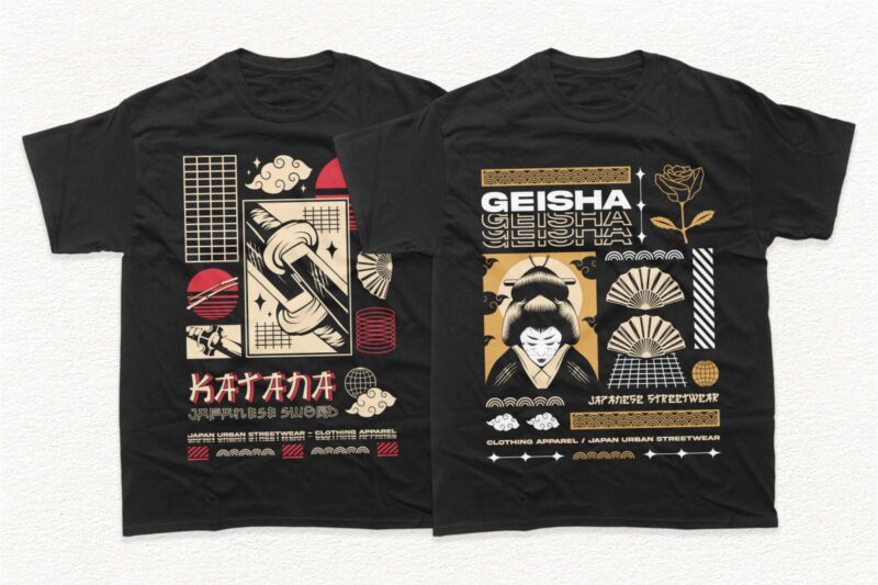 Japanese streetwear t-shirt designs bundle, Japanese style t shirt design, Vector t shirt design Japanese theme, Commercial use t shirt designs, Buytshirtdesigns.net