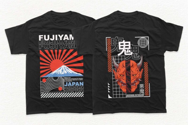 Japanese streetwear t-shirt designs bundle, Japanese style t shirt ...