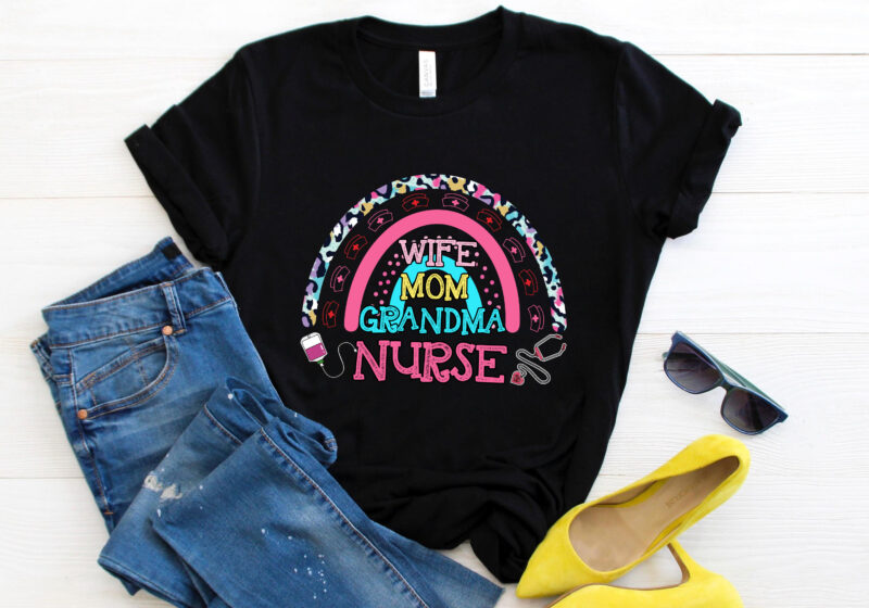 RD Wife Mom Grandma Nurse Shirt, Mother Day Shirt, Nurses Day Gift, Leopard Rainbow Shirt