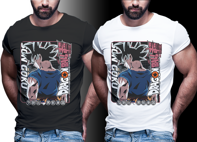 76 GOKU DRAGON BALL TSHIRT DESIGN BUNDLE FOR SHIRT BLACK AND WHITE [PART#07]