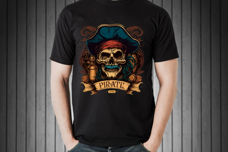 Skull Pirate rum vector illustration