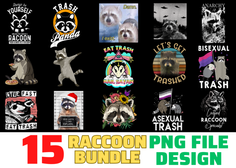 15 Raccoon Shirt Designs Bundle For Commercial Use, Raccoon T-shirt, Raccoon png file, Raccoon digital file, Raccoon gift, Raccoon download, Raccoon design