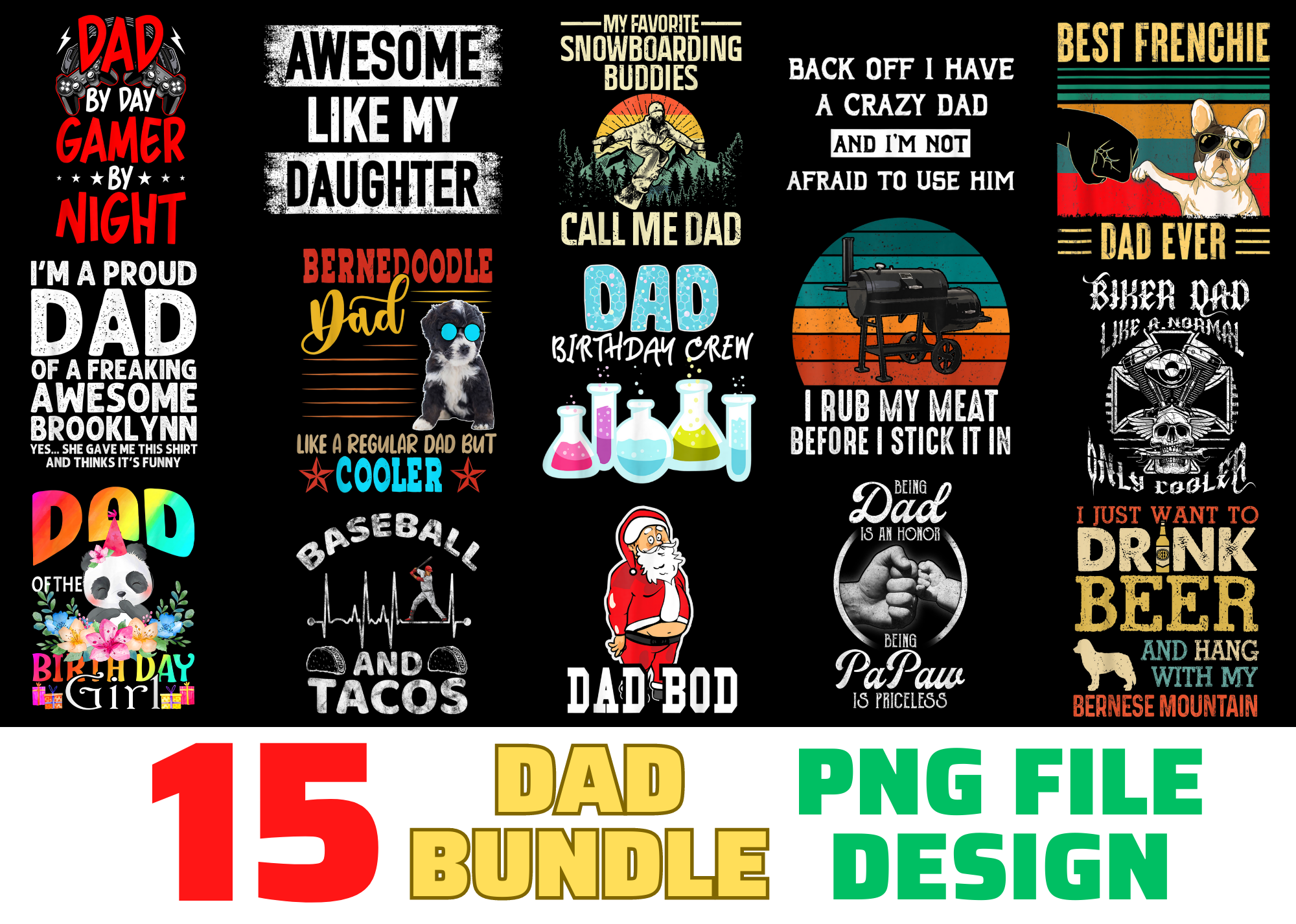 15 Dad Shirt Designs Bundle For Commercial Use, Dad T-shirt, Dad png ...