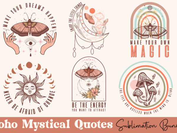 Boho mystical quotes sublimation bundle t shirt template