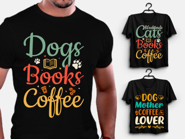 Dog cat book coffee t-shirt design