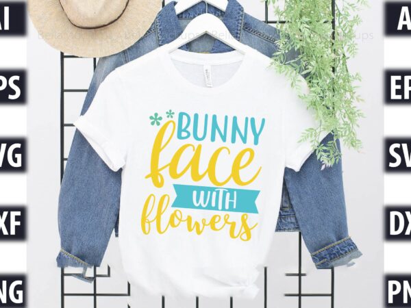 Bunny face with flowers t shirt template