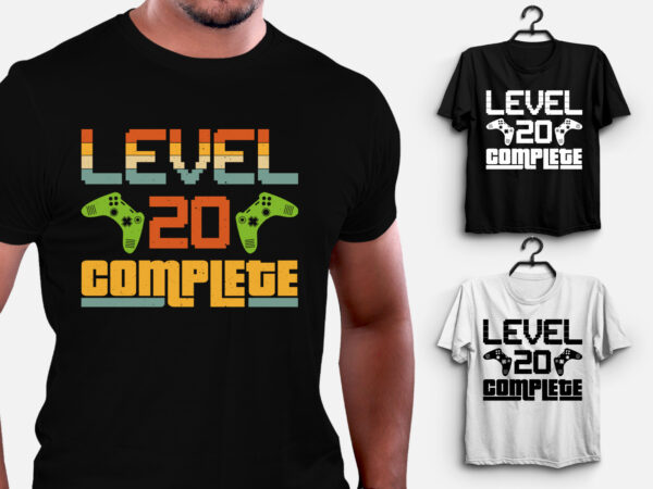 Level 20 complete gamer anniversary t-shirt design