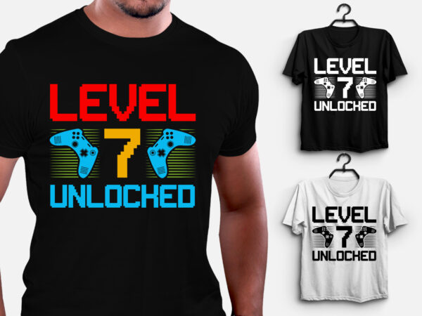 Level 7 unlocked video gamer birthday t-shirt design