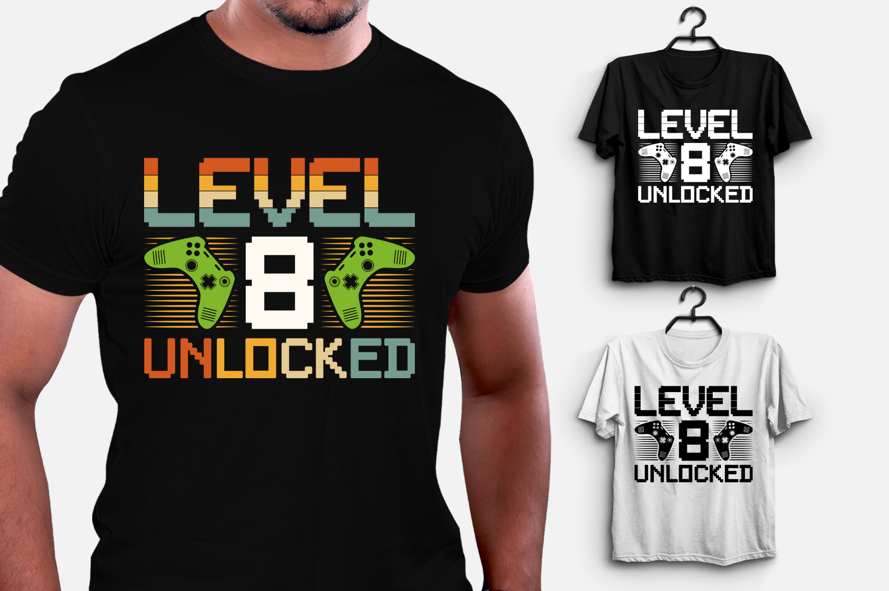 Level 8 Unlocked Gamer Birthday T-Shirt Design - Buy t-shirt designs