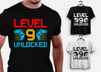 Level 9 Unlocked Video Gamer Birthday T-Shirt Design