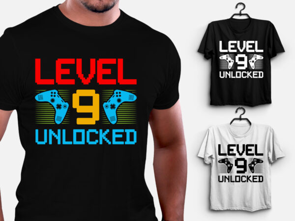 Level 9 unlocked video gamer birthday t-shirt design