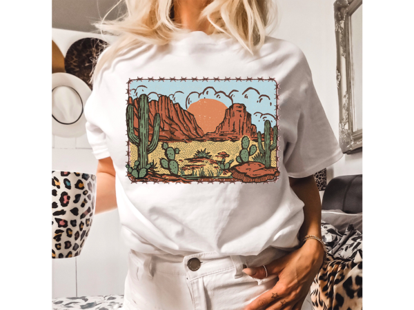 Western desert dust cactus png t shirt design for sale