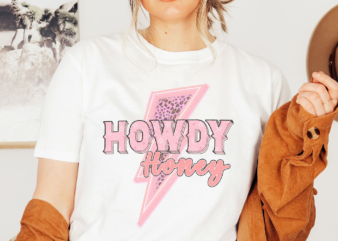 Howdy Honey cow print neon lightning bolt PNG