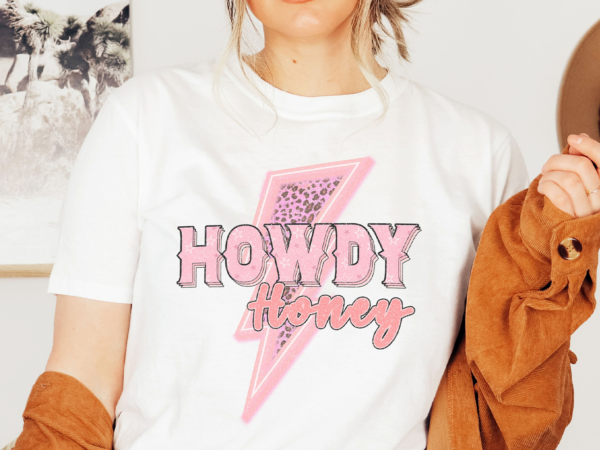 Howdy honey cow print neon lightning bolt png graphic t shirt