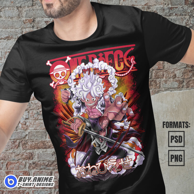 Premium Luffy Sun God Nika X Shanks One Piece Vector T Shirt Design Template Buy T Shirt Designs 2302