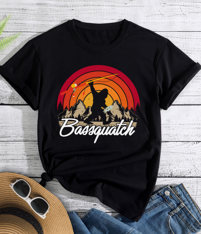 RD Bassquatch Funny Bigfoot Fishing Outdoor Retro T-Shirt Premium Tee