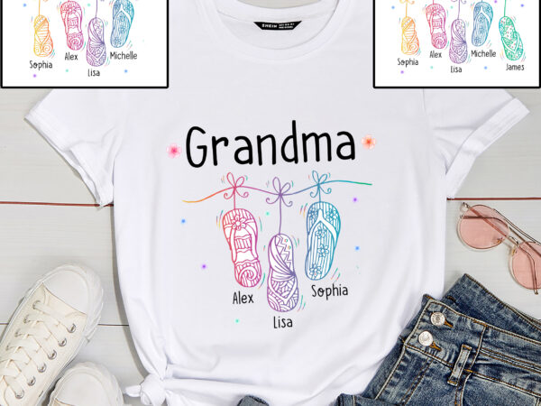 Rd personalized grandma shirt, custom mimi shirt for summer, flipflop tshirt grandma mimi nana custom kid names, custom grandma summer shirt