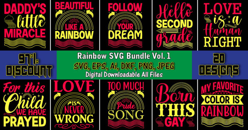 Rainbow SVG Bundle Vol. 1, Rainbow,Rainbowt-shirt,Rainbow design,Rainbow svg design,Rainbow t-shirt design,Rainbow SVG Bundle,Weather svg,Rainbow,Rainbow SVG, Boho Rainbow SVG, Baby Rainbow SVG Bundle, Pastel Rainbow Svg, Rainbow with Heart, Digital Download