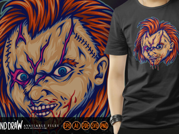 Creepy chucky doll head childs play illustration t shirt vector file