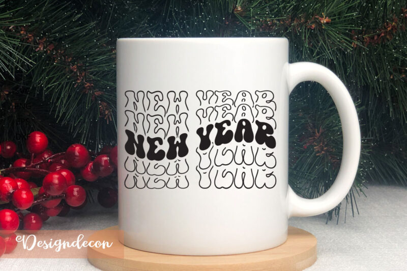 retro wavy groovy, 70’s, new year 2023 sublimation, t-shirt designs of 12 quotes bundle, new year svg