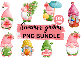 Watercolor summer Gnome Png Bundle