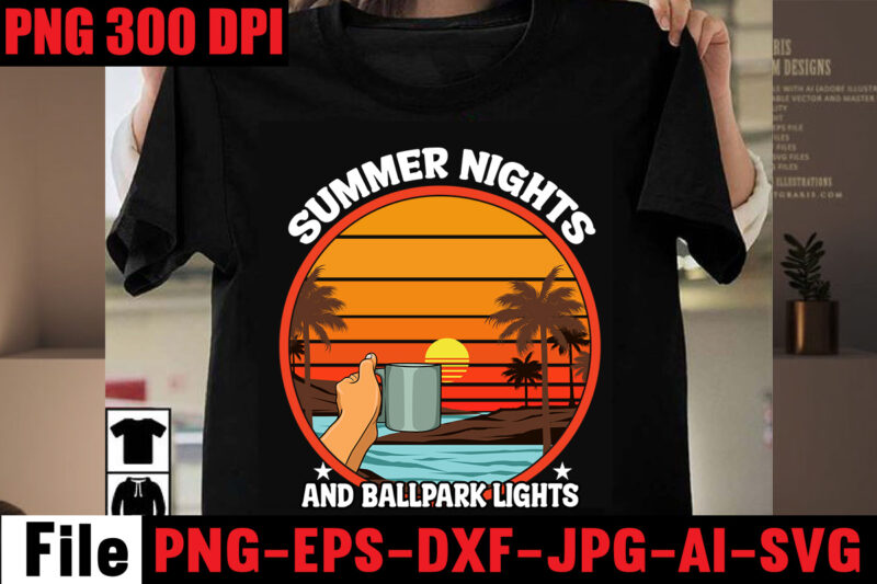 Summer Nights And Ballpark Lights T-shirt Design,Make waves T-shirt Design,Aloha! Tagline Goes Here T-shirt Design,Designs bundle, summer designs for dark material, summer, tropic, funny summer design svg eps, png files