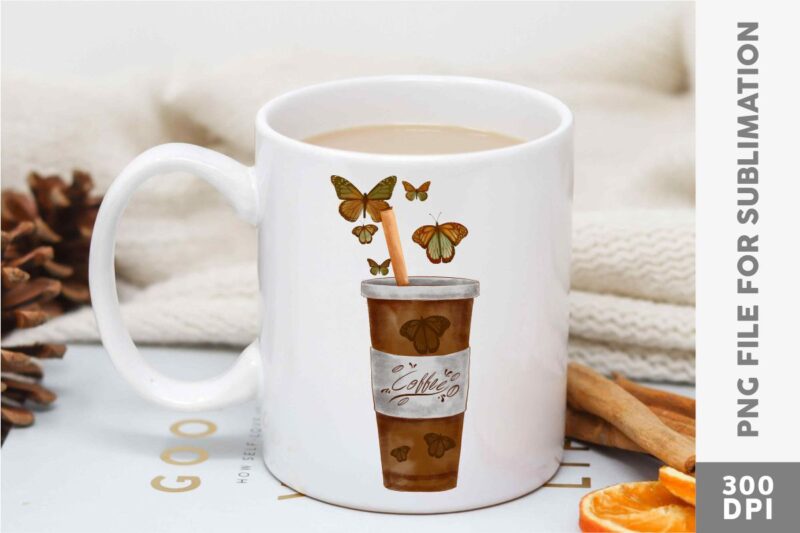 Iced Coffee Float Butterfly PNG Sublimation Bundle, UNIVERSTOCK