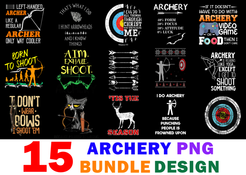 15 Archery Shirt Designs Bundle For Commercial Use, Archery T-shirt, Archery png file, Archery digital file, Archery gift, Archery download, Archery design