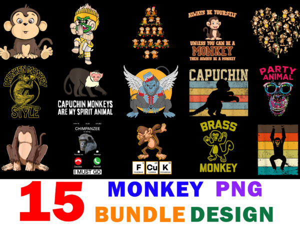 15 monkey shirt designs bundle for commercial use, monkey t-shirt, monkey png file, monkey digital file, monkey gift, monkey download, monkey design