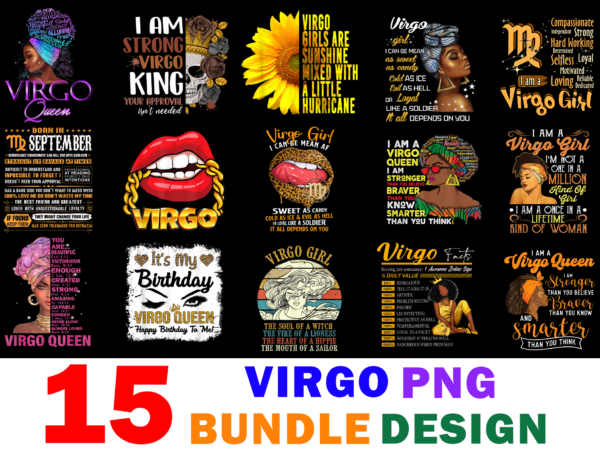 15 virgo shirt designs bundle for commercial use, virgo t-shirt, virgo png file, virgo digital file, virgo gift, virgo download, virgo design