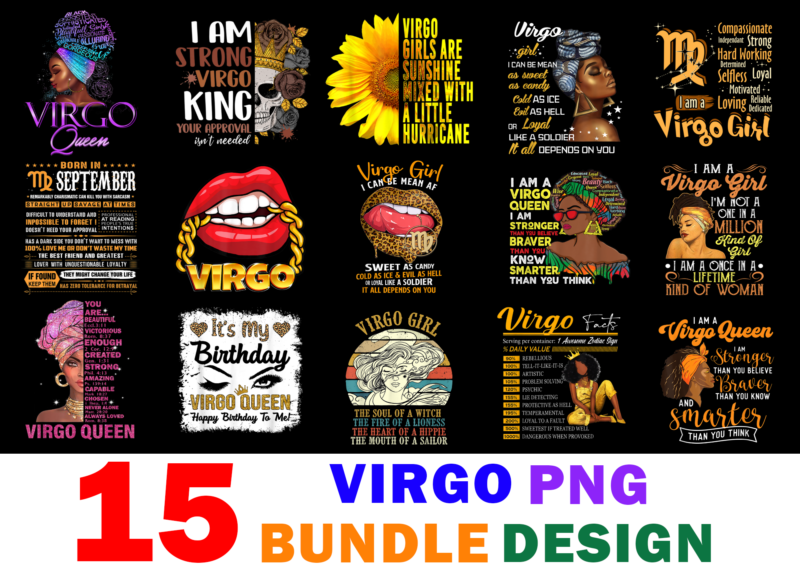 15 Virgo Shirt Designs Bundle For Commercial Use, Virgo T-shirt, Virgo png file, Virgo digital file, Virgo gift, Virgo download, Virgo design