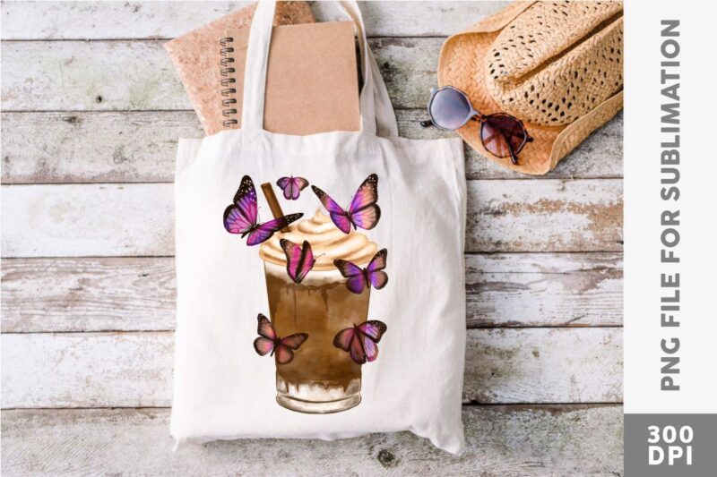 Iced Coffee Float Butterfly PNG Sublimation Bundle, UNIVERSTOCK