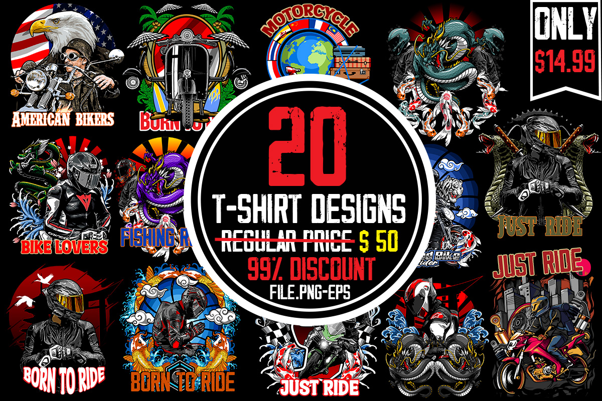 Motorcycle T-shirt Bundle,20 Designs,on sell Design,Usa Ride T-shirt ...